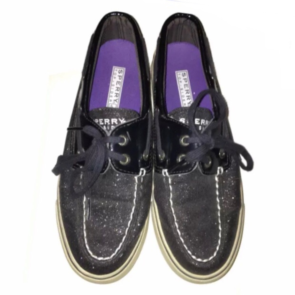 Sperry Bahama Top Sider Shoes Loafers Boat Shoes Black Sequin 2 Eyelet Size 5.5M